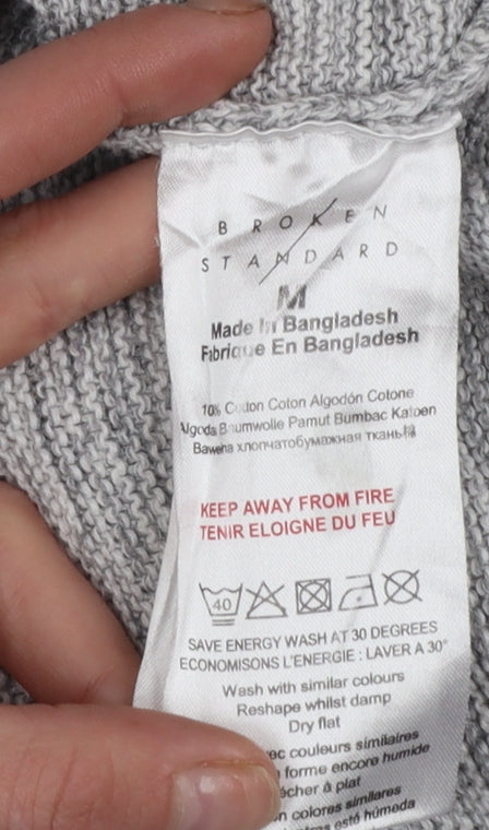 Broken Standard Men's Grey Cotton Crew Neck Pullover Jumper M