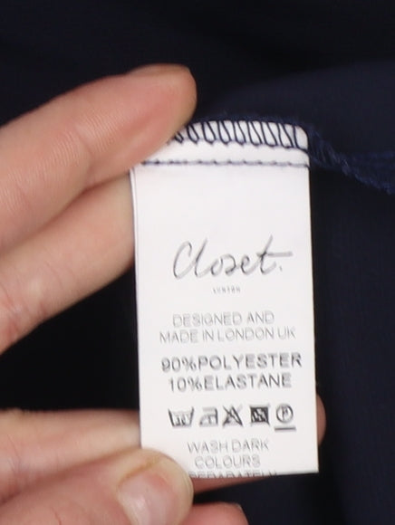 Closet London Women's Blue High Neck Long Sleeve Tunic Blouse Size 8