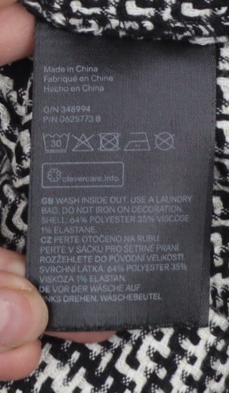 H&M Women Black Check Shift Dress Size 10 3/4 Sleeve Workwear