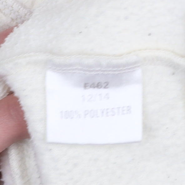 Damart Women’s Ivory Embroidered Fleece Jacket Size 12 Classic Zip Up