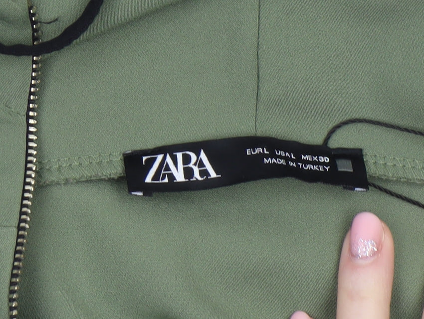 Zara Women Green Colourblock Half Zip Hooded Sweatshirt Size 12
