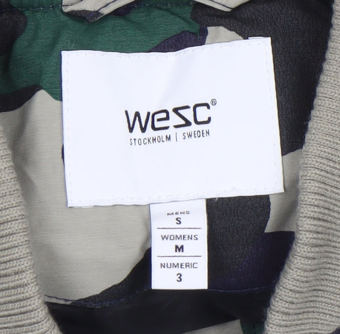 WESC Womens Green Camouflage Bomber Jacket Size M Cotton Nylon