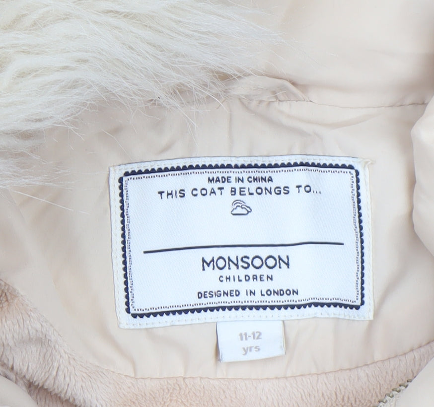 Monsoon Girls Beige Faux Fur Hooded Long Puffer Coat 11-12 Years