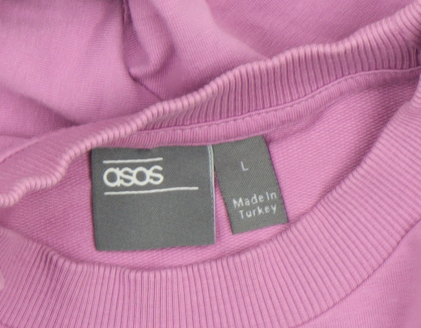 ASOS Women Pink Long Sleeve Basic Cotton Crew Neck T-Shirt L