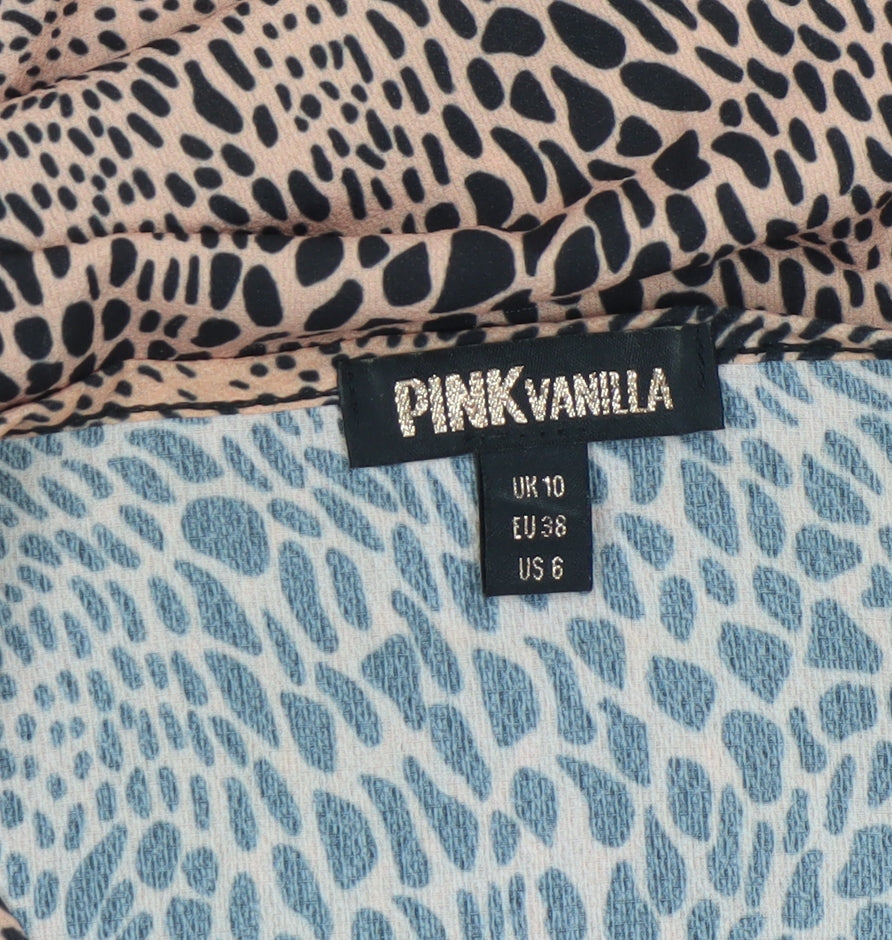 Pink Vanilla Women Beige Animal Print Wrap Short Dress Size 10