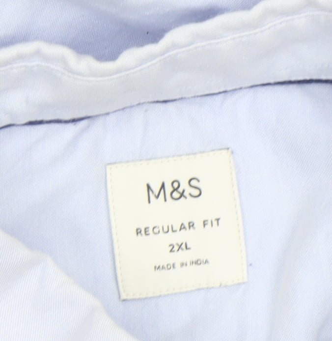 Marks and Spencer Men's Blue Regular Fit 2XL Long Sleeve Cotton Dress Shirt