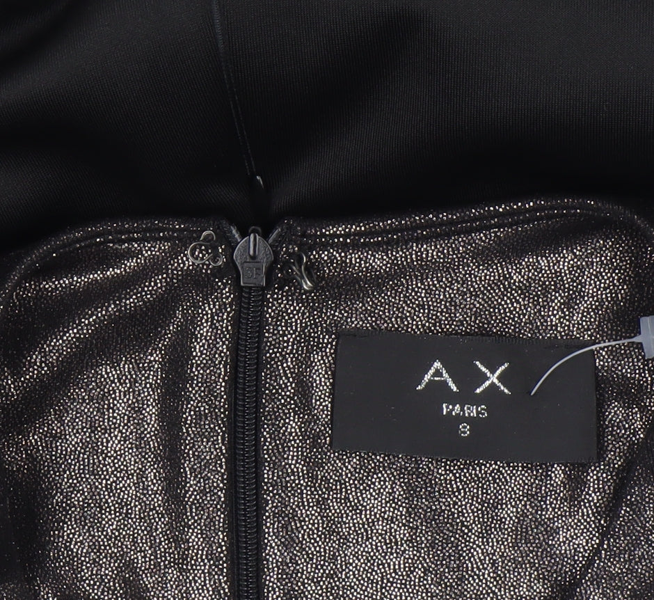 AX Paris Women’s Black Metallic Bodycon Dress Size 8 Sleeveless Knee Length