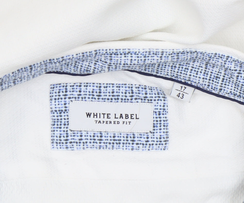 White Label Men's White Slim Fit Long Sleeve Button-Up Shirt 17in 43cm