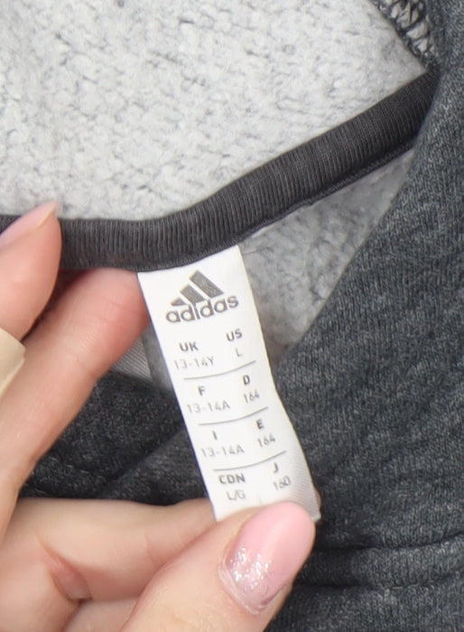 Adidas Boys Grey Pullover Hoodie Size 13-14 Years Lined Cotton Blend