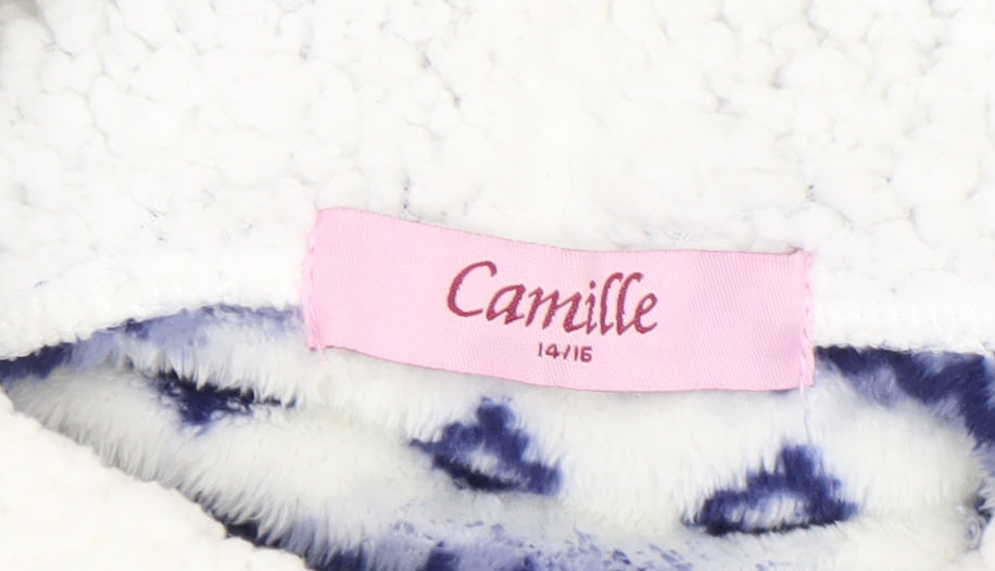 Camille Teens Blue White Fleece Hooded Pullover Sweatshirt Size 14/16