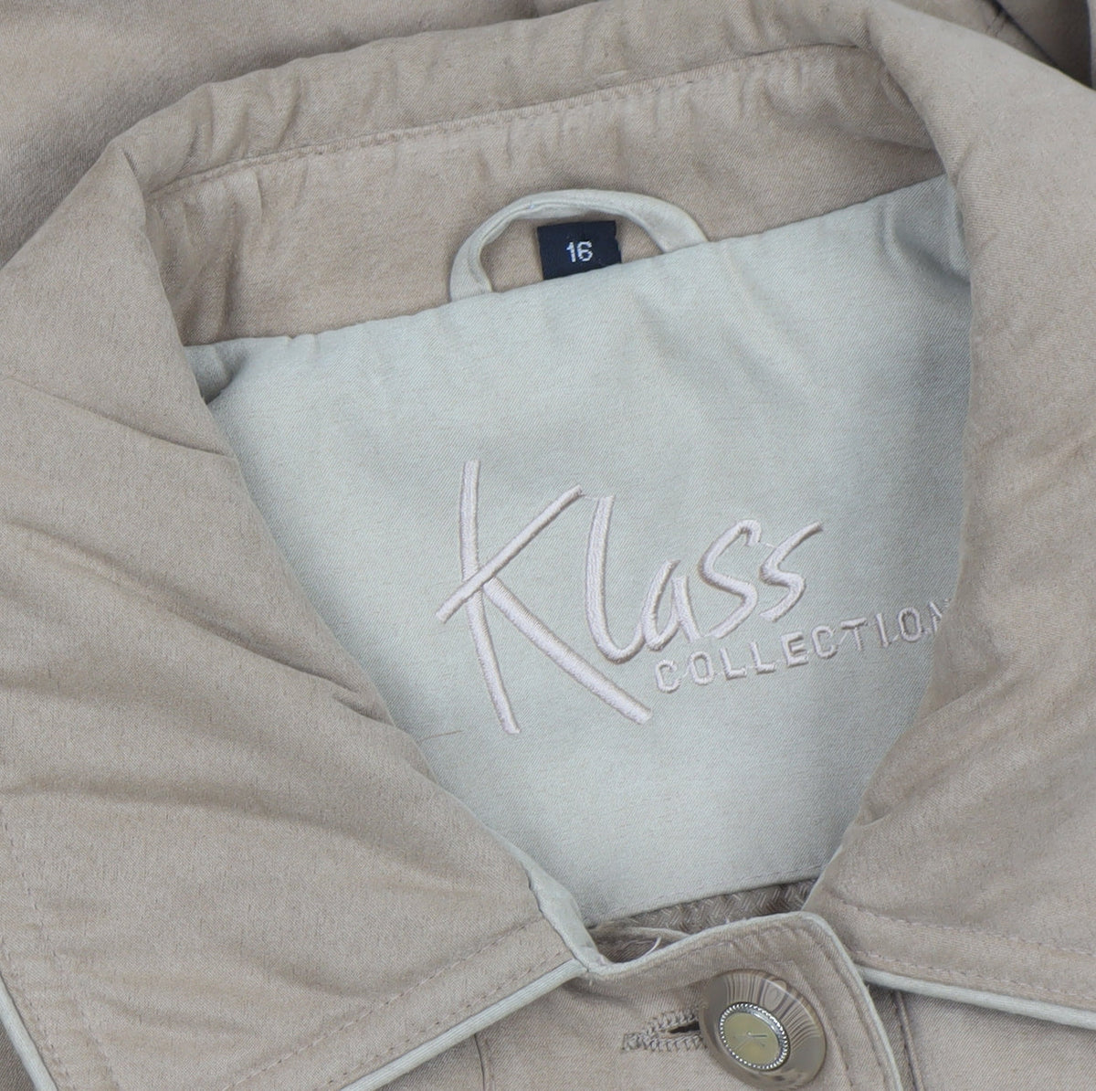 Klass Collection Womens Beige Button Up Lined Mid-Length Coat Size 16