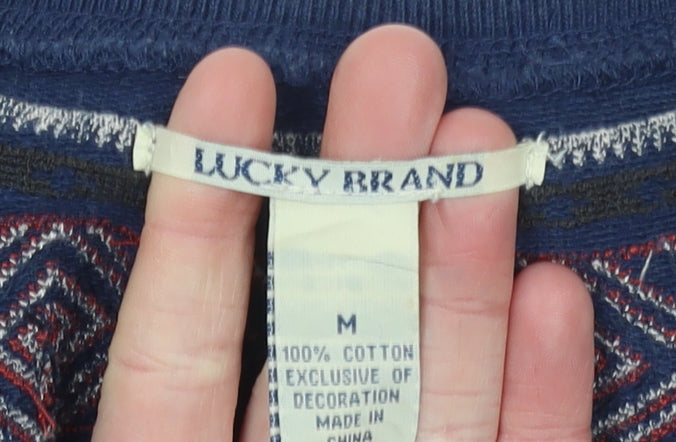 Lucky Brand Women's Blue Cotton Pullover Sweatshirt M Fair Isle