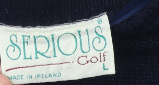 Serious Golf Men's Blue Wool Argyle Pullover Jumper Size L