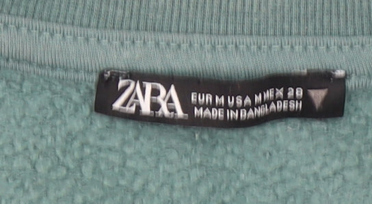 Zara Women Green Crew Neck Cropped Sweatshirt Size 12