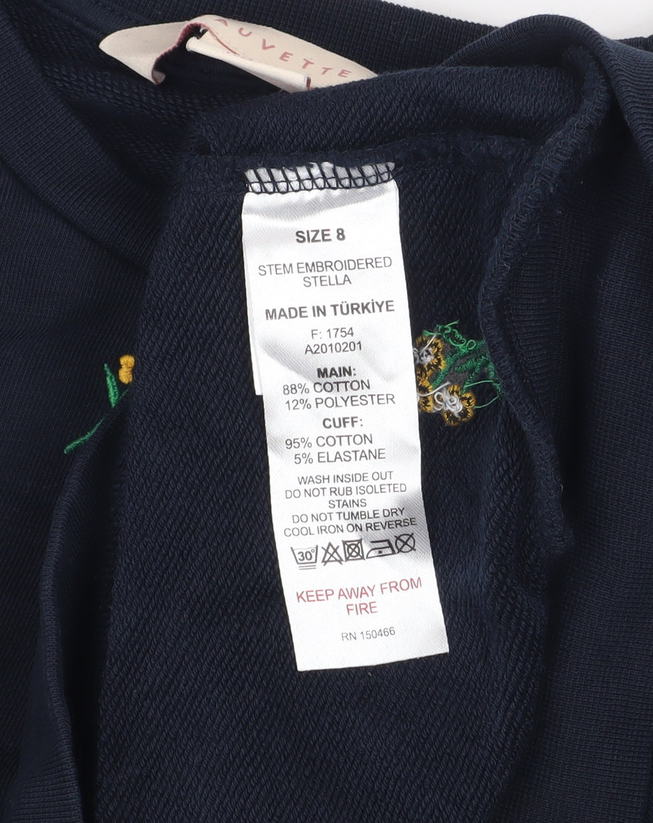 Mauvette Women's Navy Floral Embroidered Pullover Sweatshirt Size 8