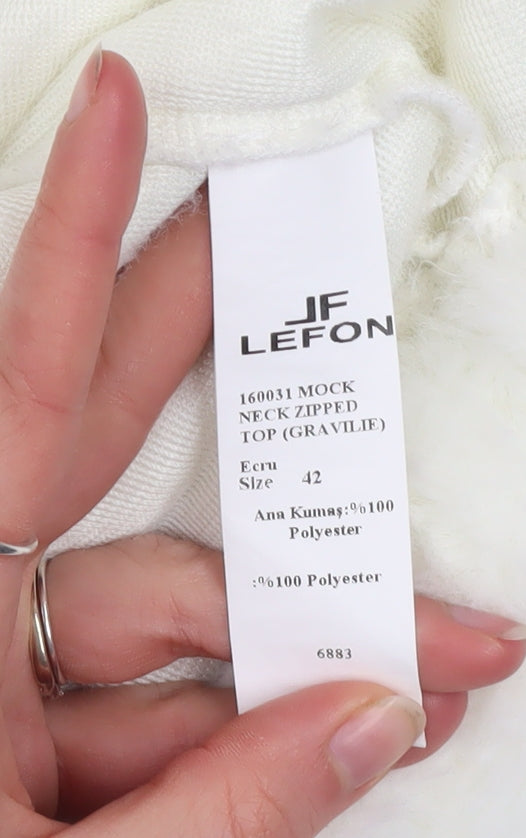 JF Lefon Women Ivory Faux Fur Cropped Zip Jacket Size 14