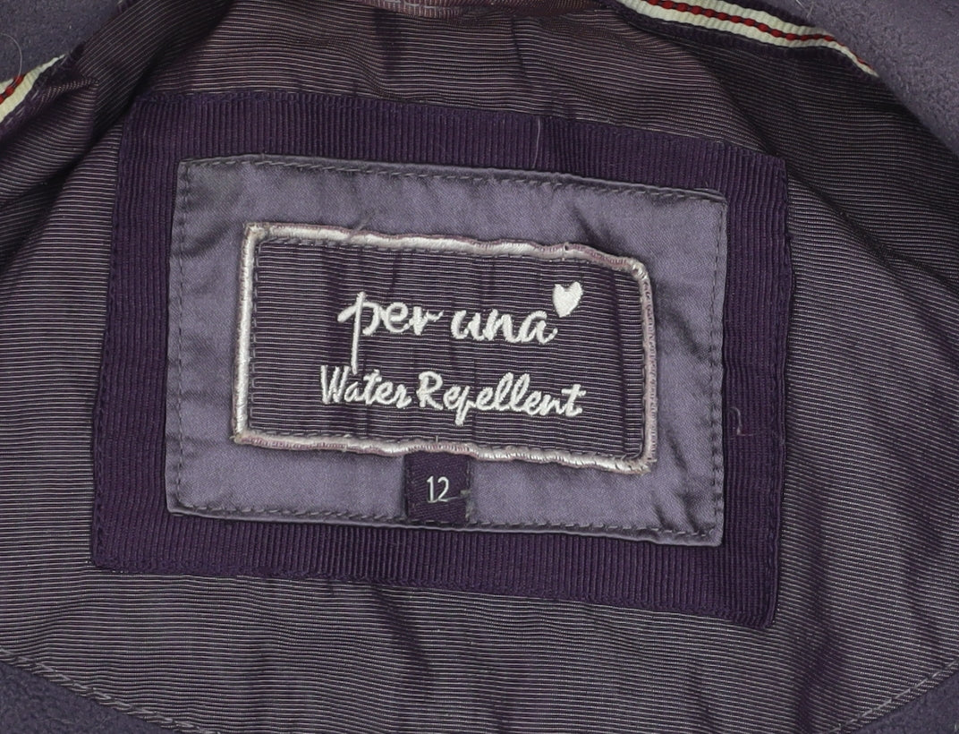 Marks and Spencer Per Una Women's Purple Parka Coat Size 12 Hooded Water Resistant