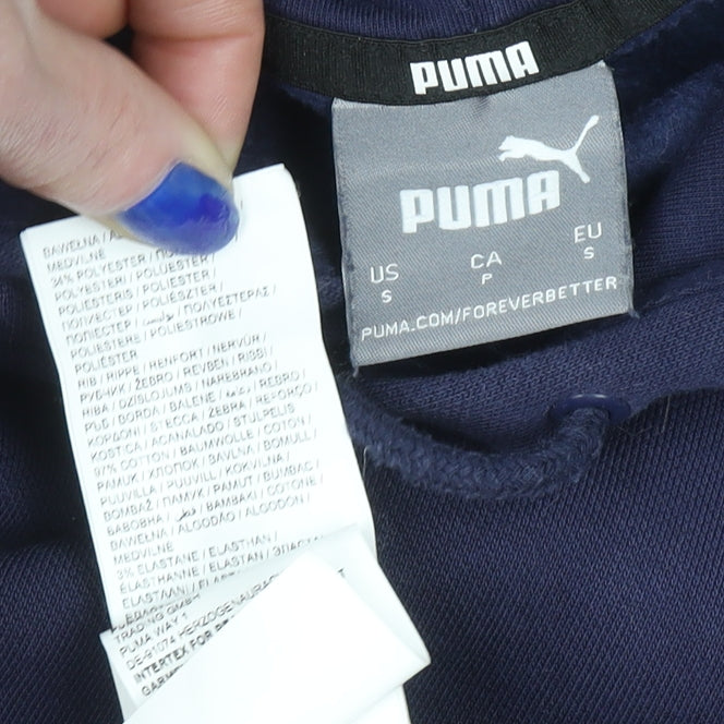 Puma Men's Blue Pullover Hoodie Size S Regular Fit Logo Fleece