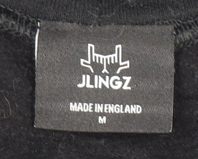 JLingz Men's Black Pullover Hoodie M Regular Fit Graphic Logo Fleece