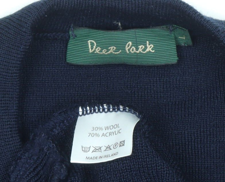 Deer Park Men's Blue Wool Blend Geometric Knit Pullover Jumper L