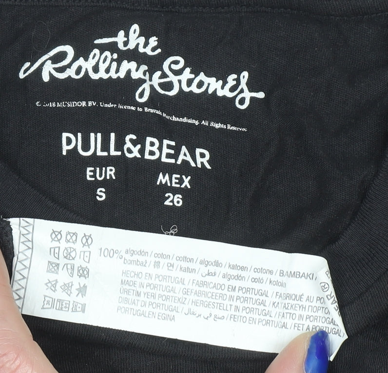 Pull&Bear Men's Black Rolling Stones Band Graphic Cotton T-Shirt S