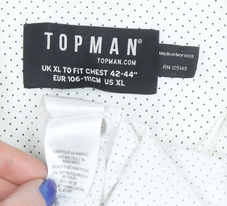 Topman Men's White Polka Dot Long Sleeve Button-Up Shirt XL