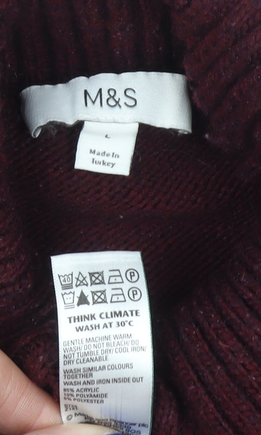 Marks & Spencer Women’s Red Cable-Knit Roll Neck Jumper Size L