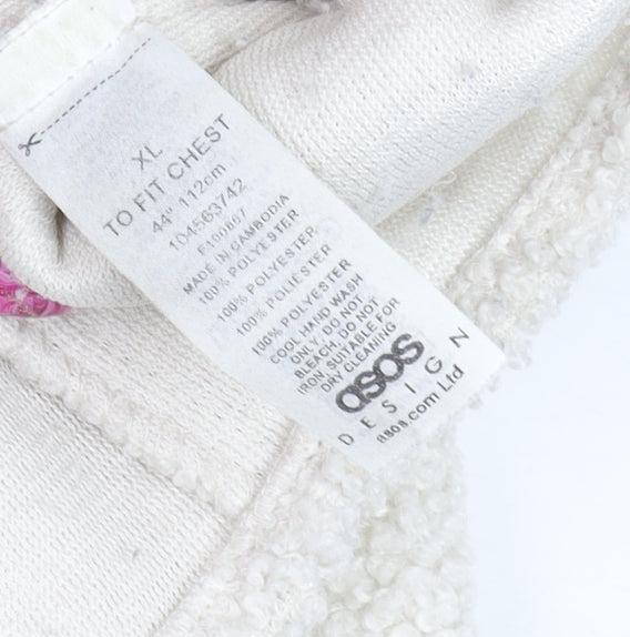 ASOS DESIGN Men’s Ivory Fleece Button Jacket XL Relaxed Fit