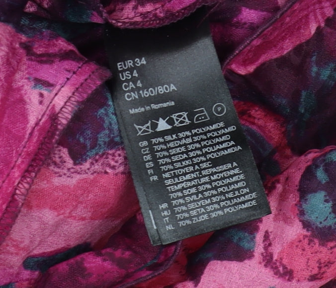 H&M Women Multicoloured Size 8 Silk Floral Ruffle Bodycon Dress