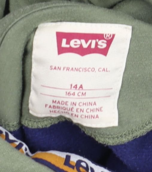 Levi's Boys Blue & Green Pullover Hoodie 14 Years Cotton Blend Logo Detail