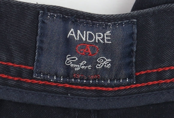 André Men's Black Chino Trousers 38S Classic Fit Stretch Cotton