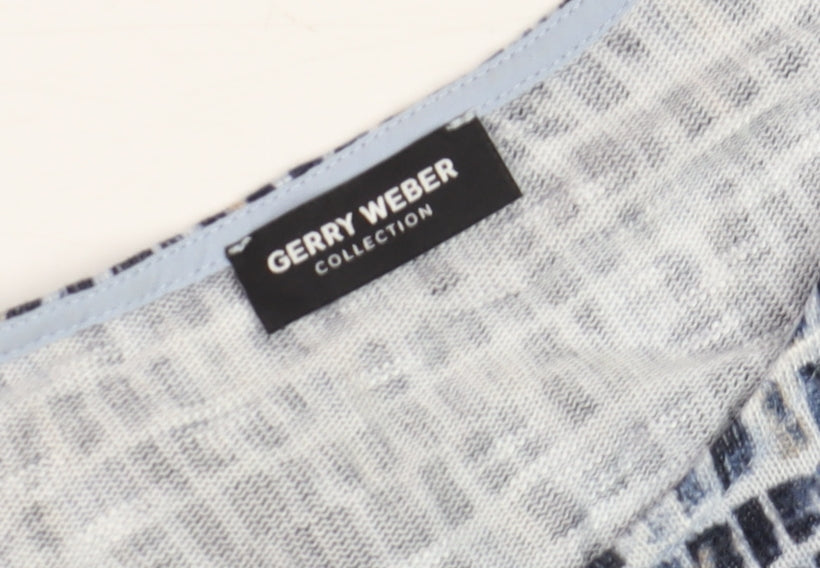 Gerry Weber Women's Blue Geometric 3/4 Sleeve Viscose T-Shirt Size 10