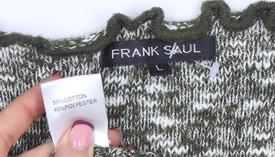 Frank Saul’s Green Knit Wrap Jumper L Long Sleeve Ruffle Trim
