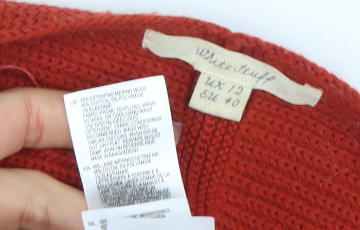 White Stuff Women’s Red Merino Wool Long Sleeve Crew Neck Pullover Jumper Size 12