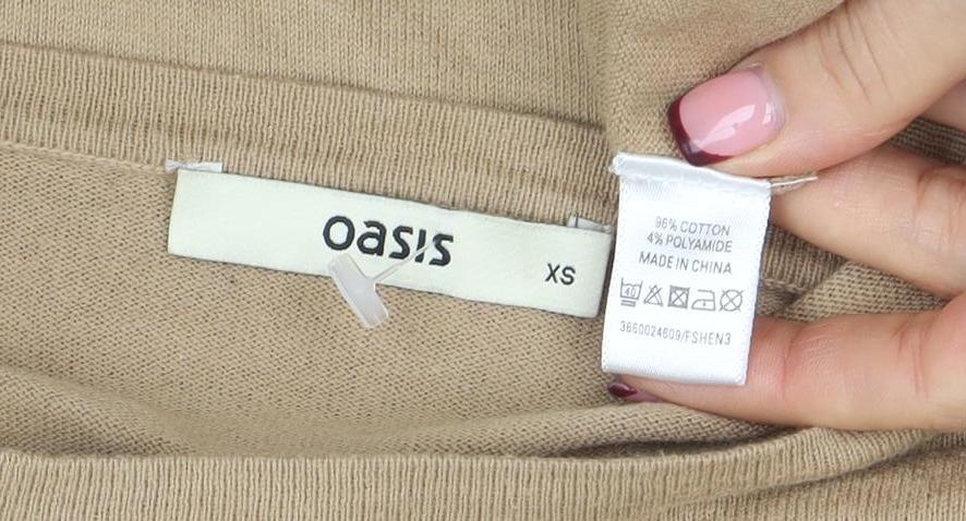 Oasis Women’s Beige Ruffle Long Sleeve Cotton Knit Jumper XS