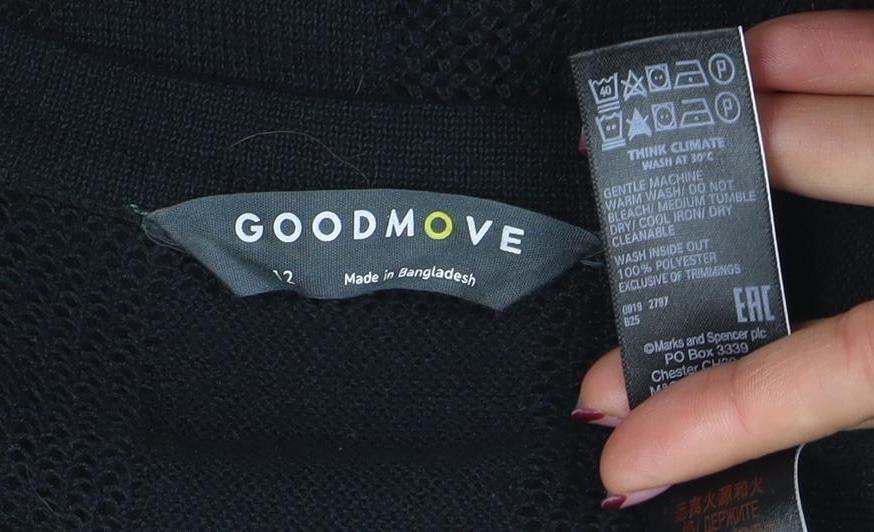 GOODMOVE Women's Black Crew Neck Long Sleeve Waffle-Knit Pullover Jumper Size 12