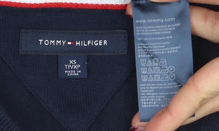 Tommy Hilfiger Men's Blue Cotton V-Neck Jumper XS
