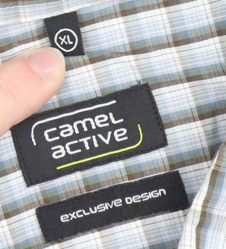 Camel Active Men's Blue Check Cotton Button-Down Shirt XL