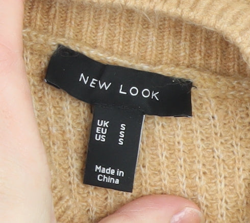 New Look Women’s Beige Knit Jumper Dress Size S Long Sleeve Mock Neck