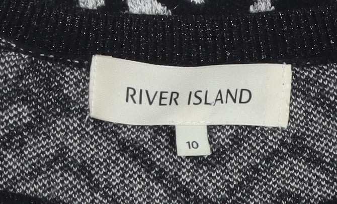 River Island Women’s Black Animal Print Jumper Size 10 Crew Neck Knit