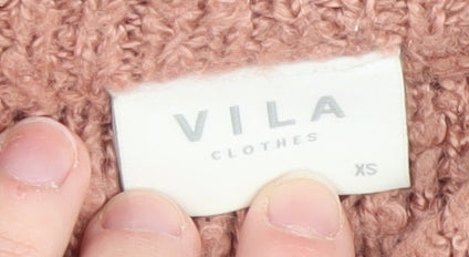 Vila Womens Pink Mock Neck Chunky Knit Pullover Jumper XS