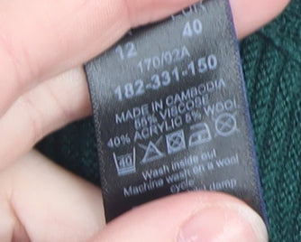Next Women Green Mock Neck Button Detail Knit Jumper Size 12