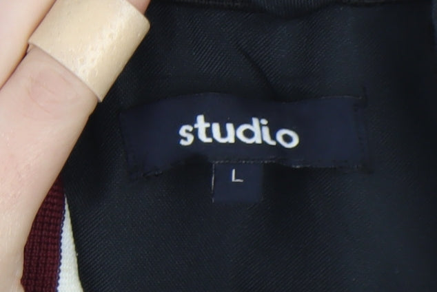 Studio Men's Black Bomber Jacket L Full Zip Polyester Casual