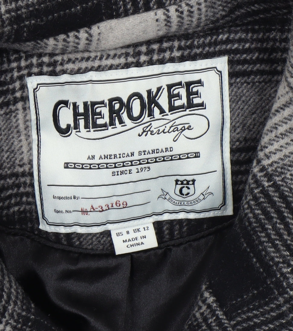 Cherokee Womens Grey Check Wool Blend Hooded Mid-Length Coat Size 12