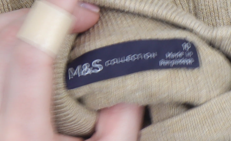 Marks & Spencer Womens Beige Mock Neck Ribbed Jumper Size 10