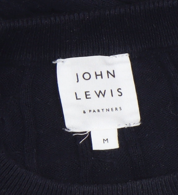John Lewis Men’s Blue Cotton Cashmere Cable-Knit Jumper M