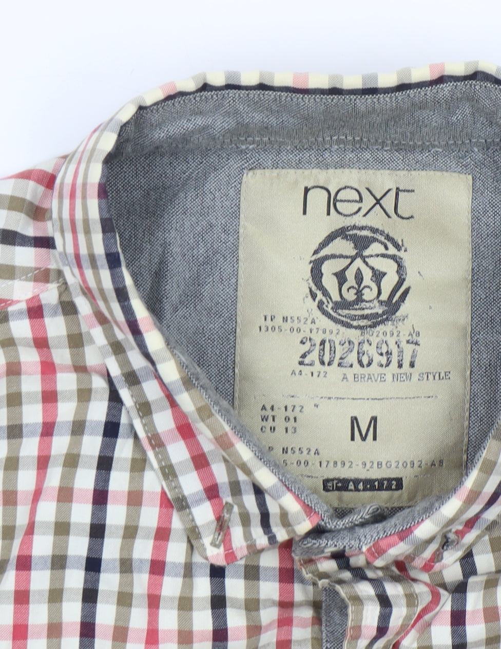 Next Men's Multicoloured Check Cotton Button-Up Shirt M