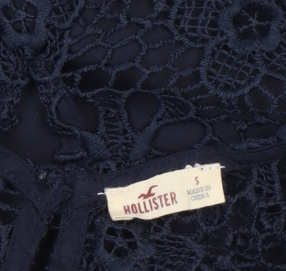 Hollister Women's Navy Blue Lace Cropped Tank Top S