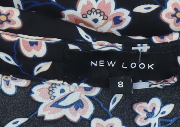 New Look Women's Black Floral Sleeveless Collared Blouse Size 8