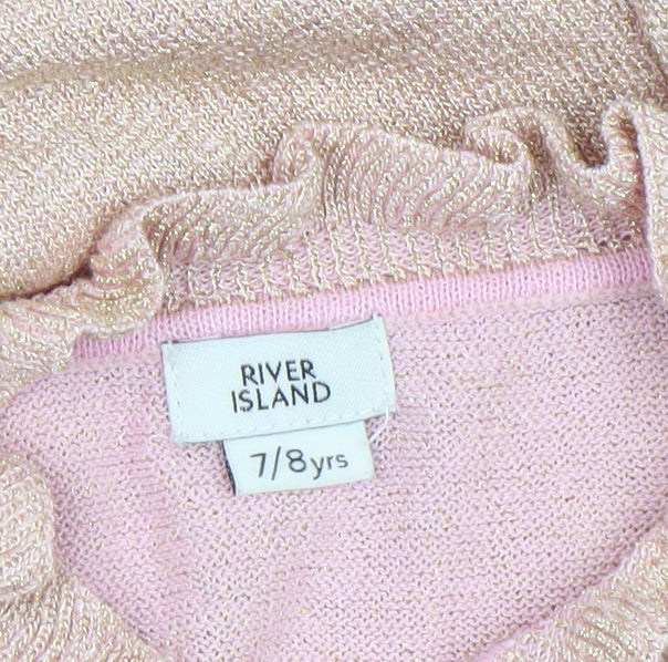 River Island Girls Pink 'Couture' Cold Shoulder Ruffle Knit Top 7-8 Years